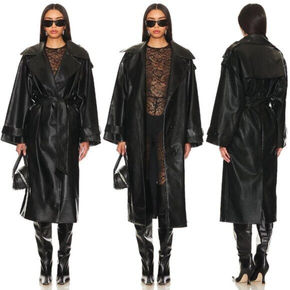 SOLD🏷️ Lovers and Friends Barrett Faux Leather Coat in Black leather midi long - Picture 2 of 6